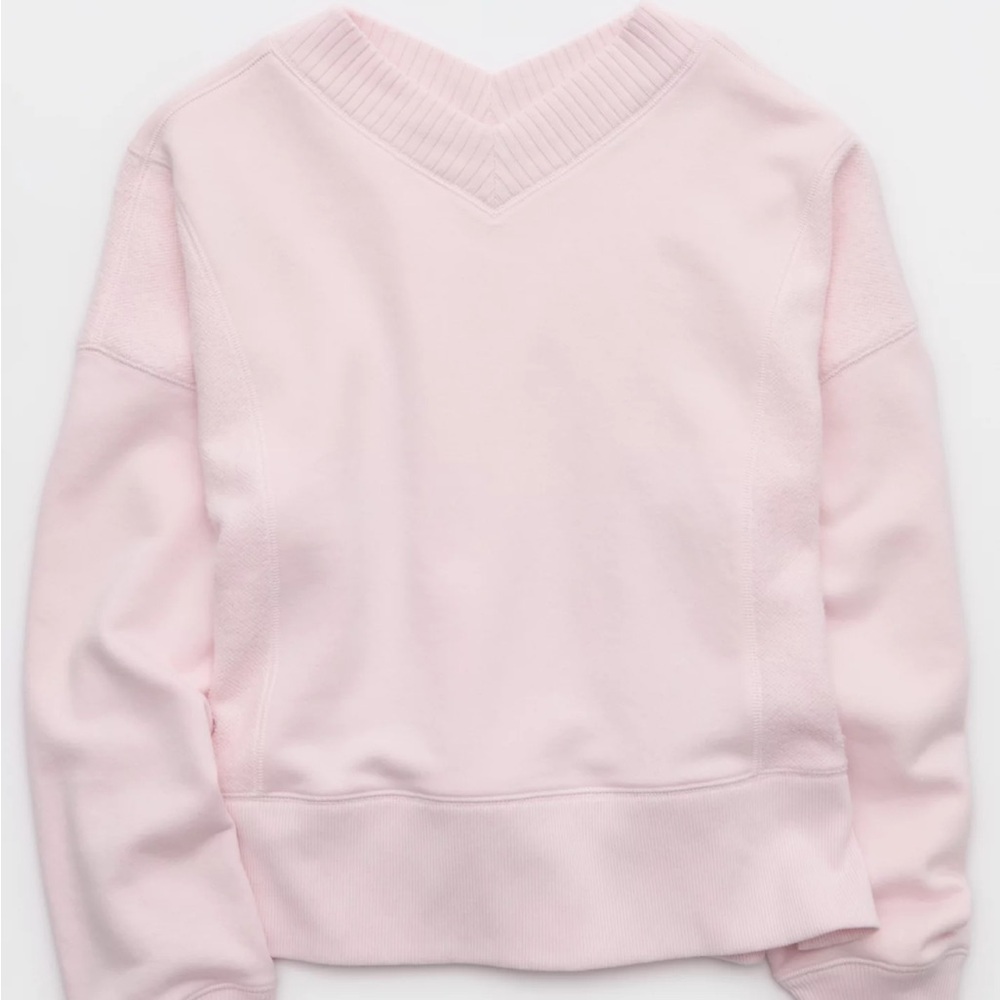 aerie Pastel Pink Cozy Crewneck Sweatshirt - Picture 3 of 4